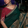 Engrossing Dark Green Banarasi Satin Silk Saree With Gossamer Blouse