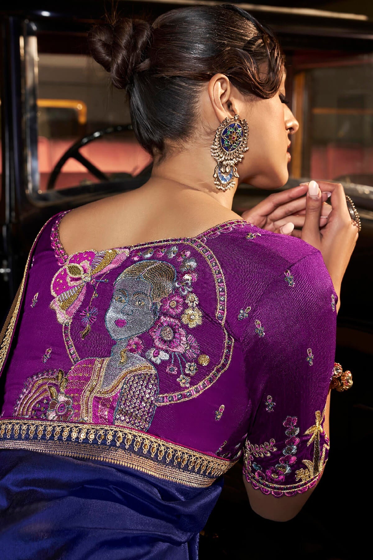 Winsome Navy Blue Banarasi Satin Silk Saree With Dazzling Blouse