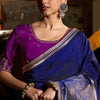 Winsome Navy Blue Banarasi Satin Silk Saree With Dazzling Blouse