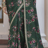 Ratatouille Dark Green Printed Pure Viscose Dola Silk Saree With Exquisite Blouse Piece