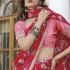 Impressive Red Printed Pure Viscose Dola Silk Saree With Classic Blouse Piece
