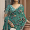 Unique Rama Printed Pure Viscose Dola Silk Saree With Allure Blouse Piece