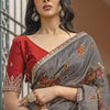 Wonderful Grey Printed Pure Viscose Dola Silk Saree With Most Flattering Blouse Piece