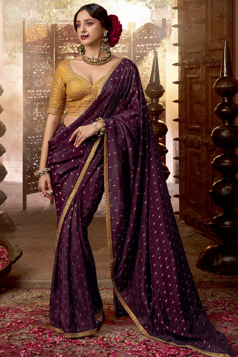 Beleaguer Purple Pure Viscose Crape Silk Saree With Traditional Blouse Piece