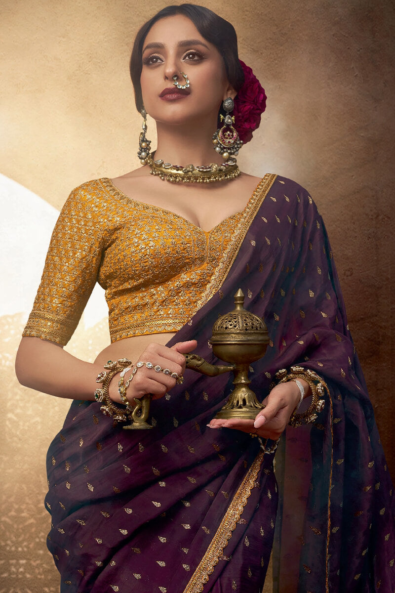 Beleaguer Purple Pure Viscose Crape Silk Saree With Traditional Blouse Piece