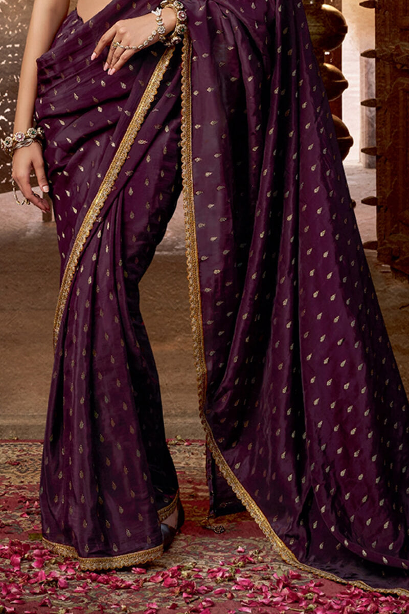 Beleaguer Purple Pure Viscose Crape Silk Saree With Traditional Blouse Piece
