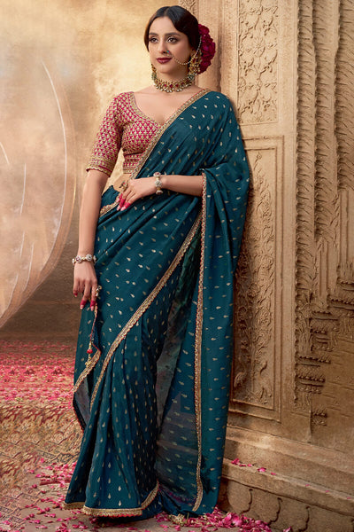 Rhapsody Rama Pure Viscose Crape Silk Saree With Arresting Blouse Piece