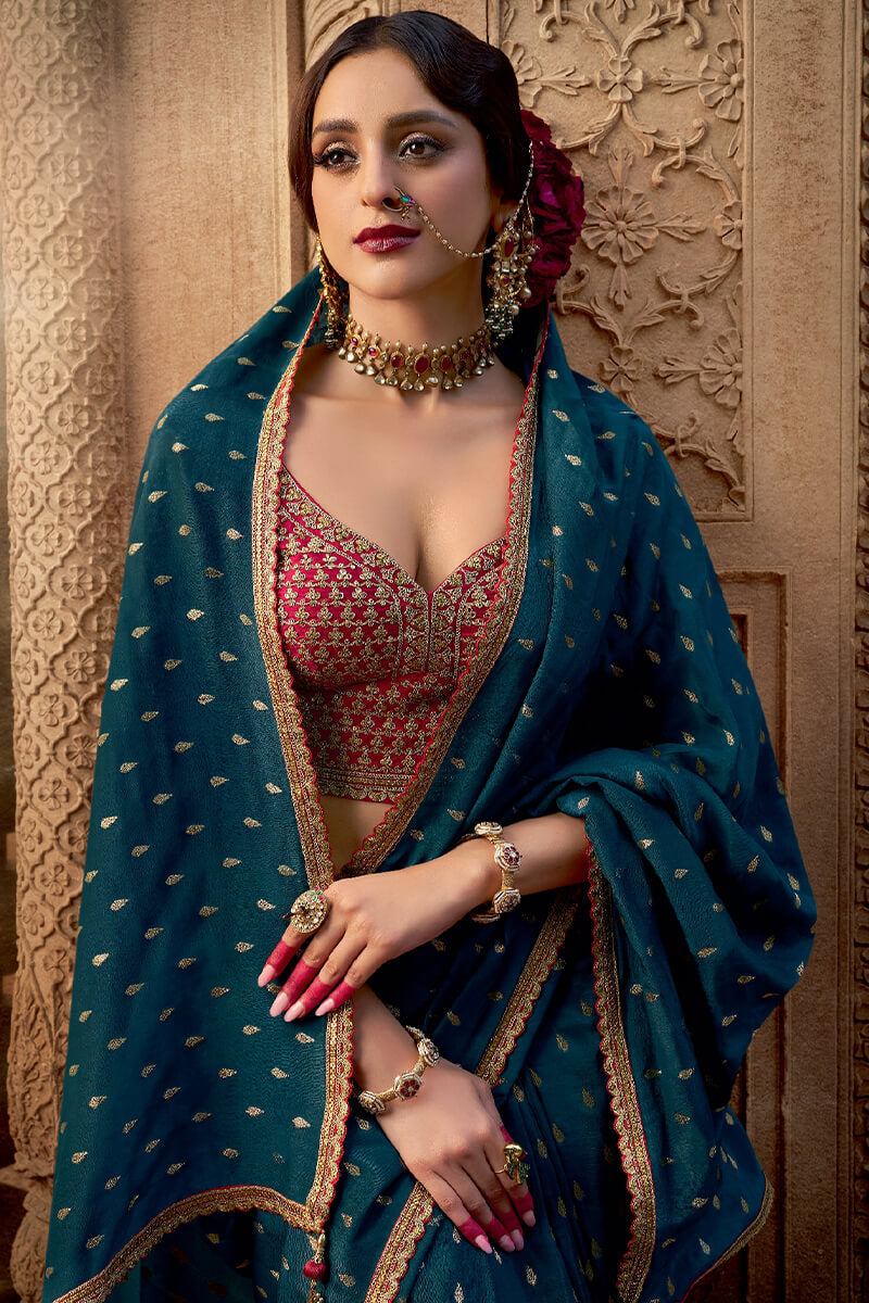 Rhapsody Rama Pure Viscose Crape Silk Saree With Arresting Blouse Piece