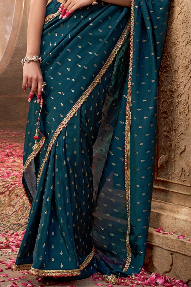 Rhapsody Rama Pure Viscose Crape Silk Saree With Arresting Blouse Piece
