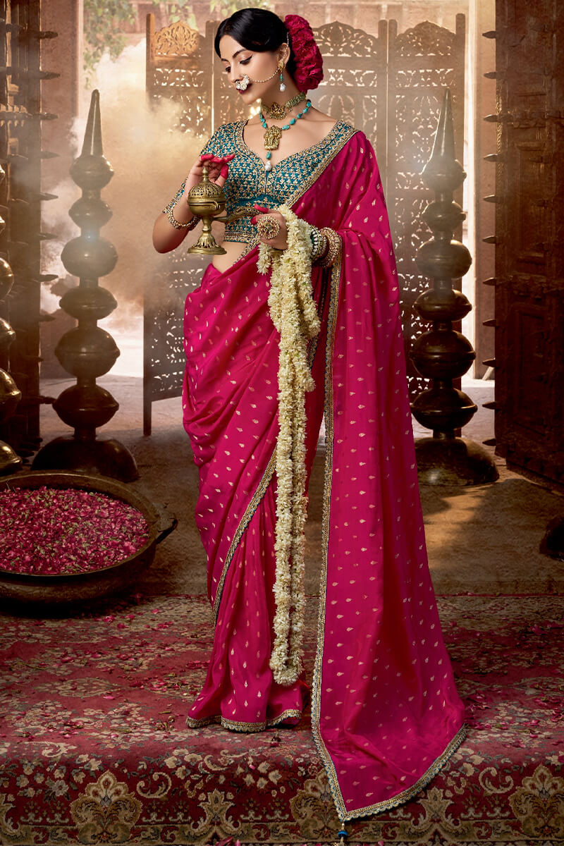 Pleasant Dark Pink Pure Viscose Crape Silk Saree With Dulcet Blouse Piece