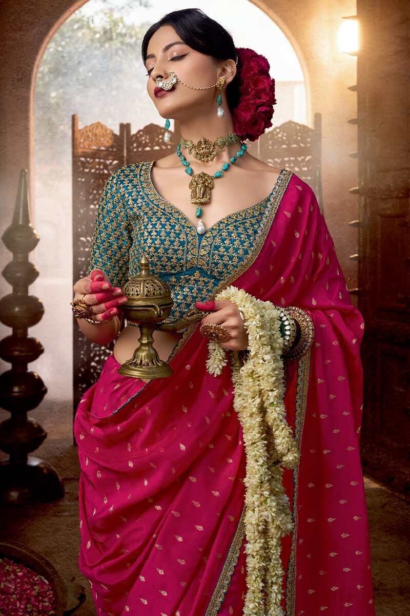 Pleasant Dark Pink Pure Viscose Crape Silk Saree With Dulcet Blouse Piece