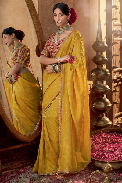 Girlish Yellow Pure Viscose Crape Silk Saree With Aplomb Blouse Piece