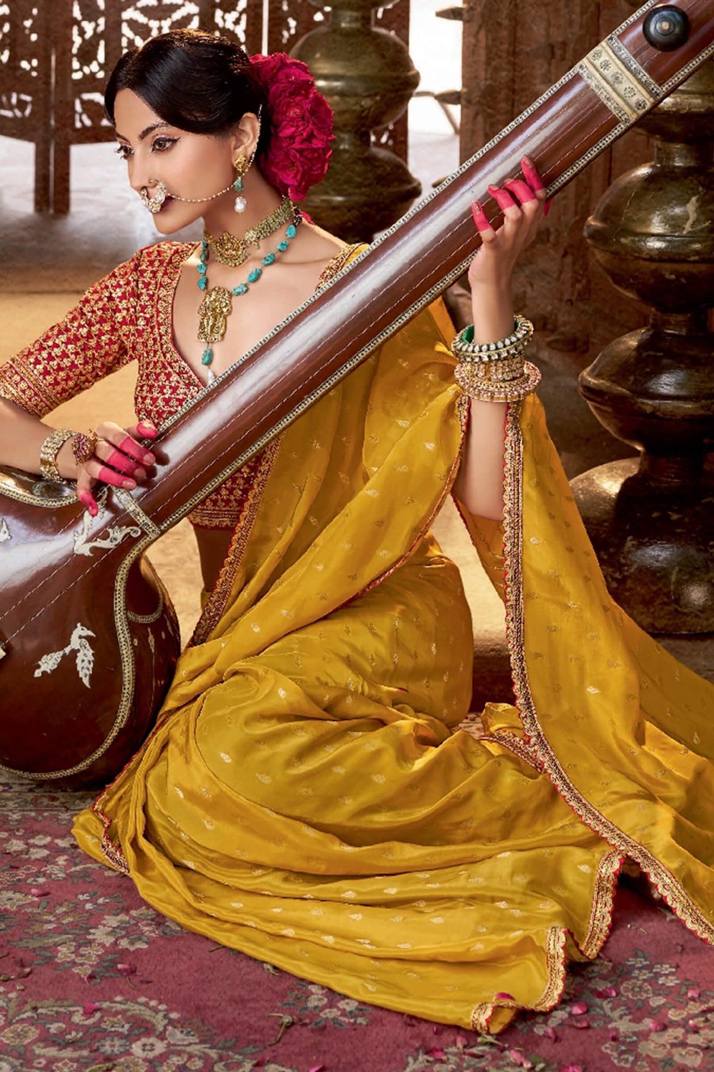 Girlish Yellow Pure Viscose Crape Silk Saree With Aplomb Blouse Piece