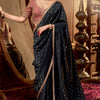 Deserving Black Pure Viscose Crape Silk Saree With Glowing Blouse Piece