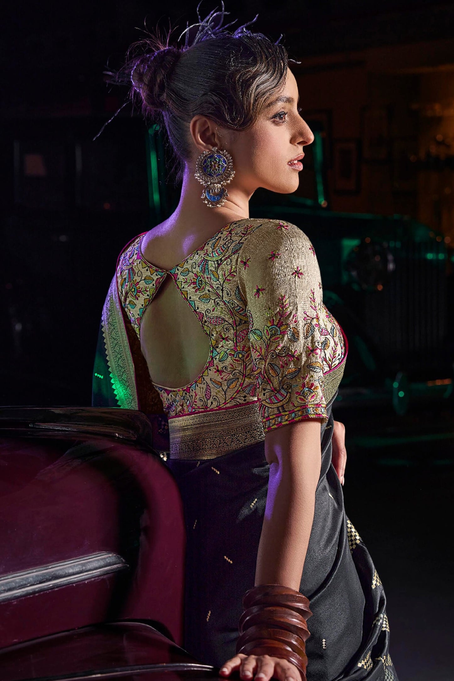 Prominent Black Soft Banarasi Silk Saree With Supernal Blouse Piece