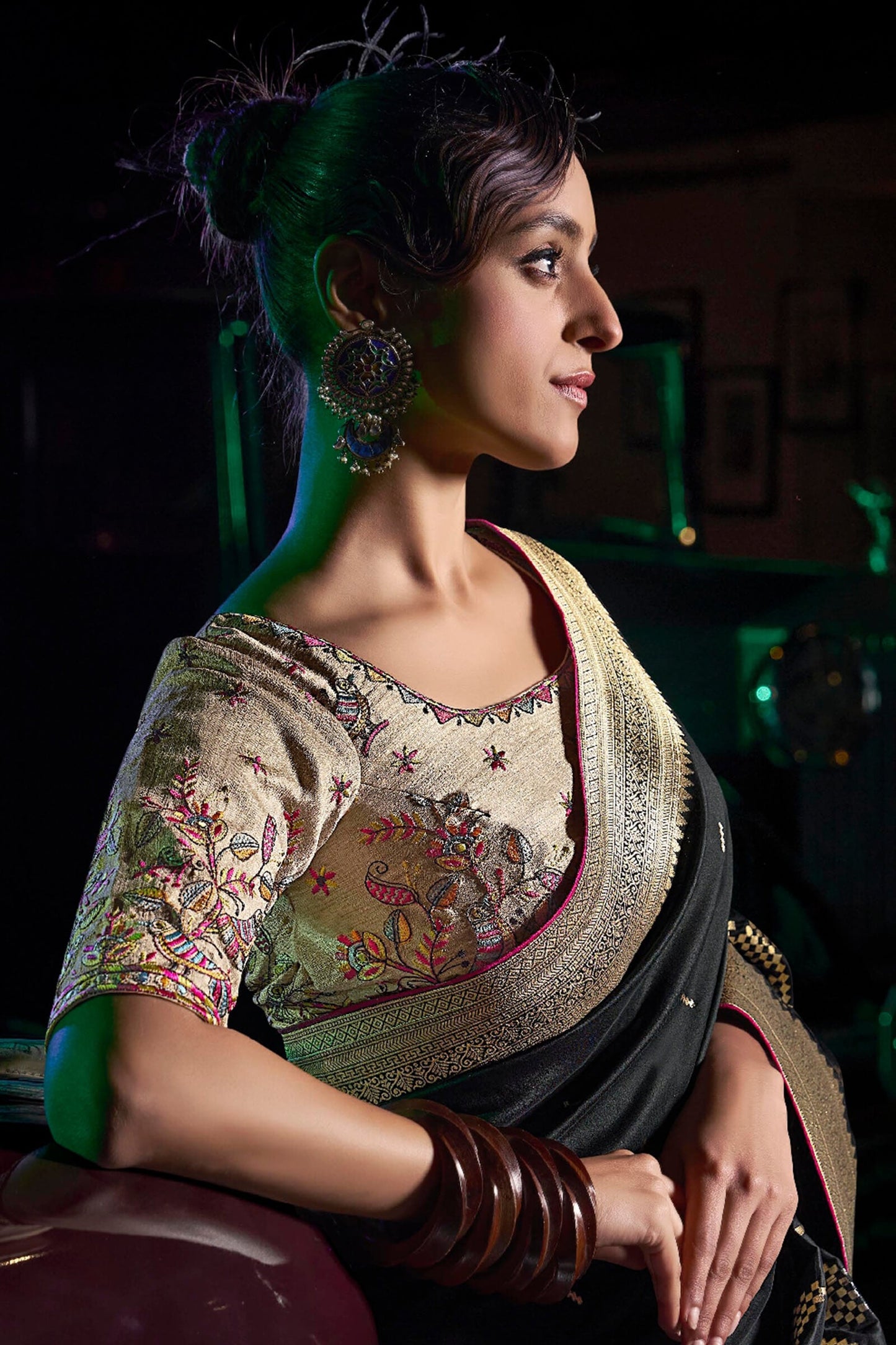 Prominent Black Soft Banarasi Silk Saree With Supernal Blouse Piece