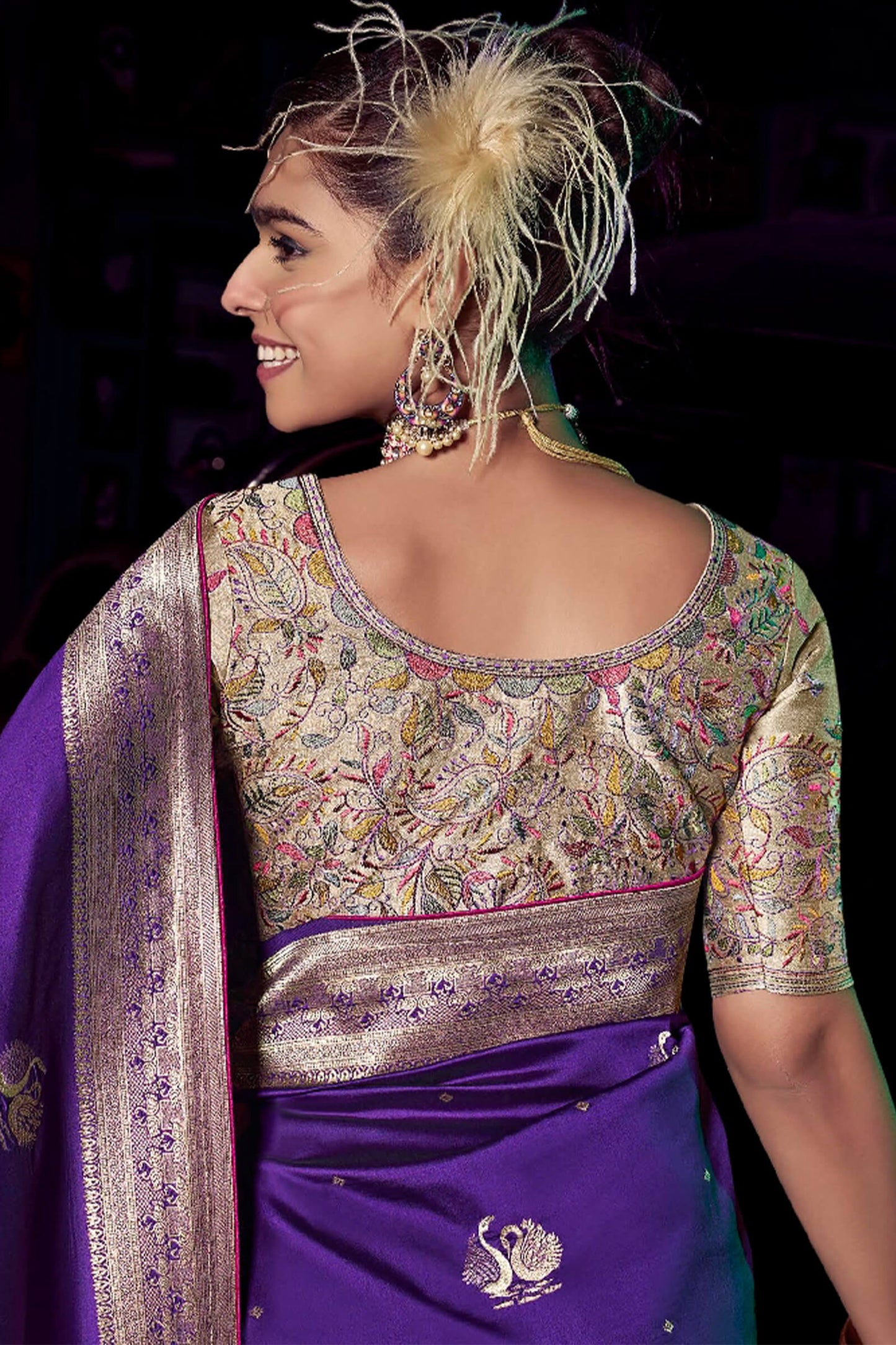 Capricious Purple Soft Banarasi Silk Saree With Super extravagant Blouse Piece