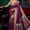 Symmetrical Wine Soft Banarasi Silk Saree With Evocative Blouse Piece