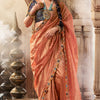 Felicitous Peach Pure Tissue Banarasi Silk Saree With Desiring Blouse Piece