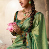 Beleaguer Green Pure Tissue Banarasi Silk Saree With Lustrous Blouse Piece