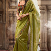 Flameboyant Mehndi Pure Tissue Banarasi Silk Saree With Majestic Blouse Piece