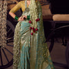 Blissful Sea Green Pure Viscose Tissue Banrasi Silk Saree With Glowing Blouse Piece