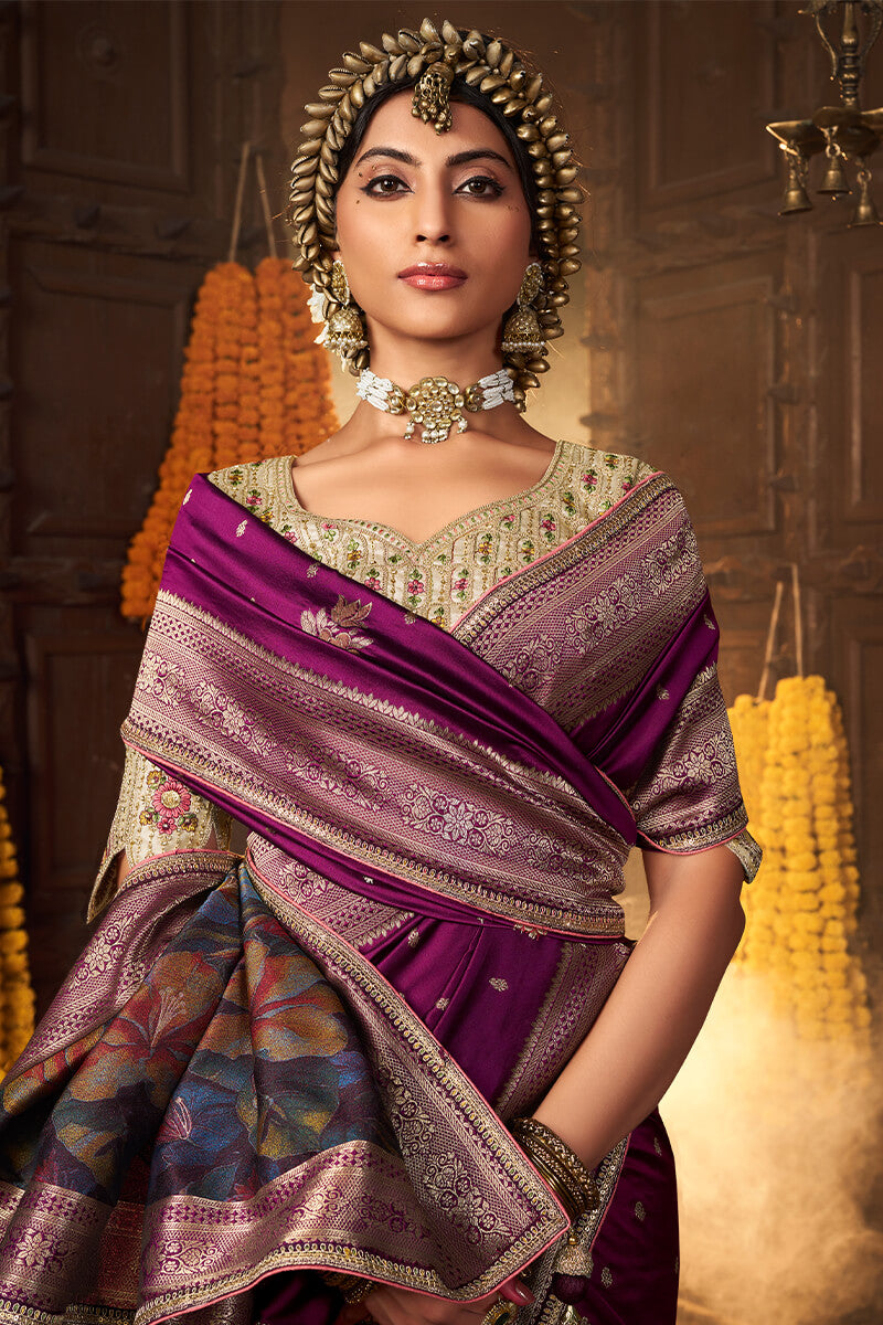Resplendent Purple Pure Viscose Dola Silk Saree With Nectarous Blouse Piece