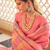 Winsome Baby Pink Cotton Silk Saree With Staring Blouse Piece