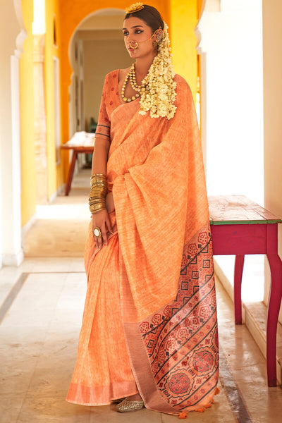 Desultory Peach  Cotton Silk Saree With Enthralling Blouse Piece
