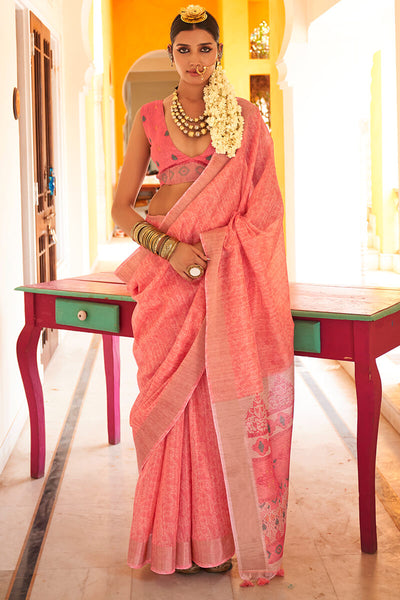 Flameboyant Pink Cotton Silk Saree With Mesmerising Blouse Piece