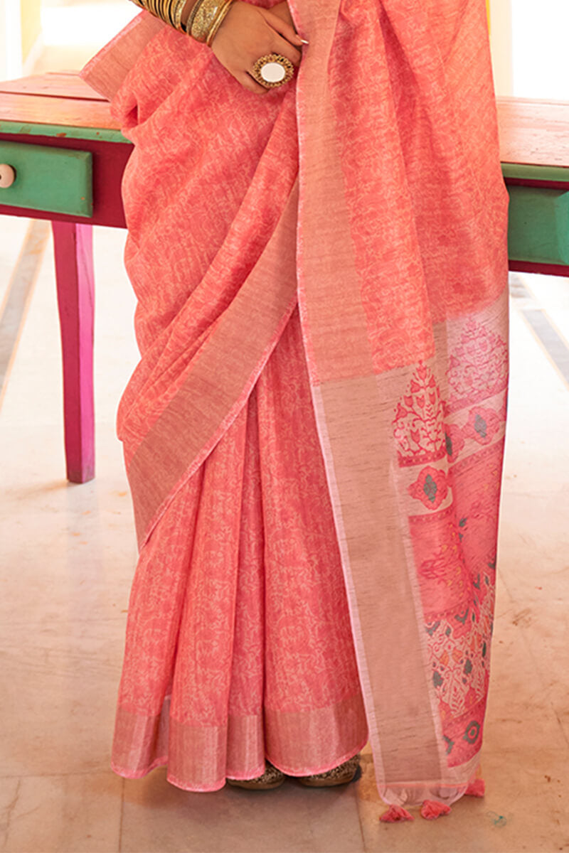 Flameboyant Pink Cotton Silk Saree With Mesmerising Blouse Piece