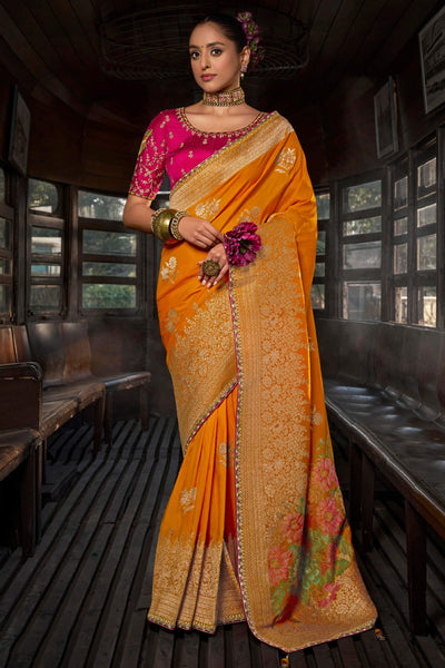 Classy Yellow Pure Viscose Dola Silk Saree With Super classy Blouse Piece
