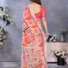 Luxury Beige Linen Saree with Vibrant Orange Paisley & Floral Artistic Border | Premium Printed Linen Designer Saree