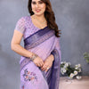 Lavender Grace Linen Cotton Saree with Delicate Floral Border Elegance