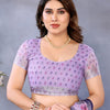 Lavender Grace Linen Cotton Saree with Delicate Floral Border Elegance
