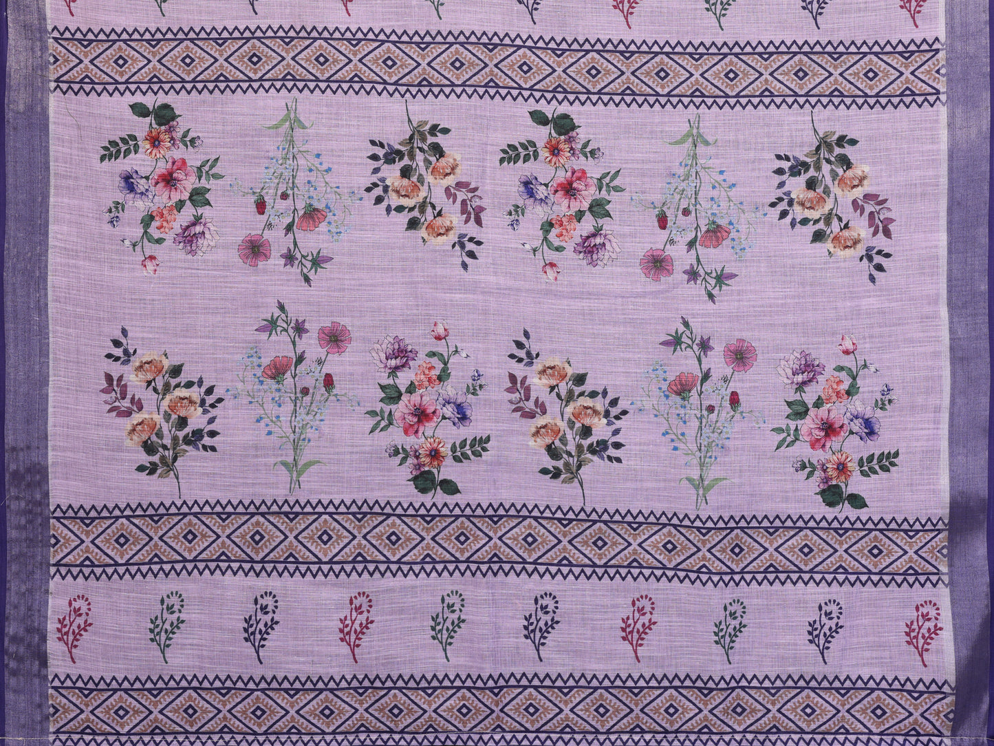 Lavender Grace Linen Cotton Saree with Delicate Floral Border Elegance