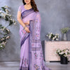 Lavender Grace Linen Cotton Saree with Delicate Floral Border Elegance