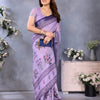 Lavender Grace Linen Cotton Saree with Delicate Floral Border Elegance