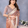 Autumn Sand Linen Cotton Saree with Earthy Stripe Elegance
