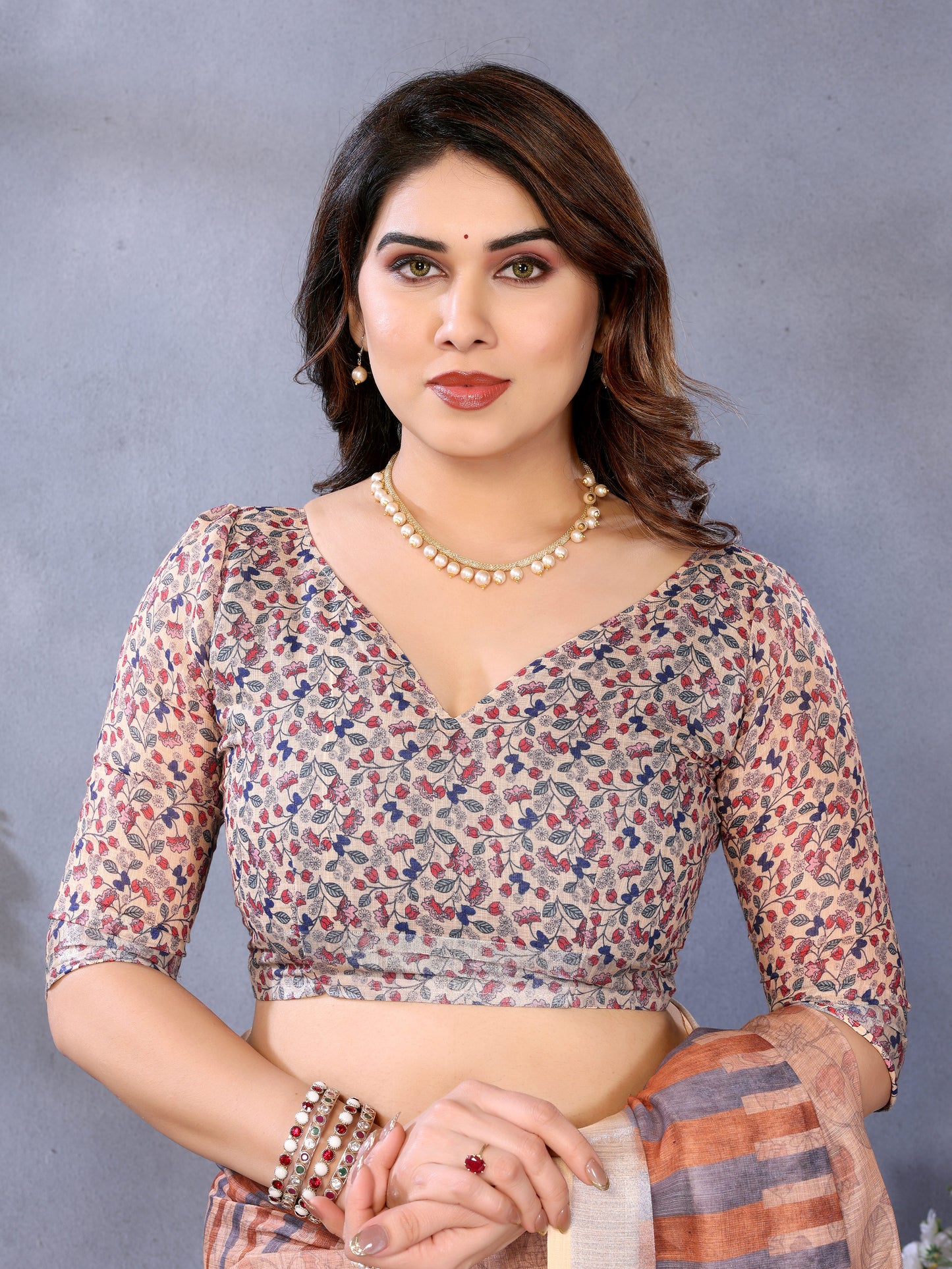 Autumn Sand Linen Cotton Saree with Earthy Stripe Elegance