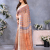 Autumn Sand Linen Cotton Saree with Earthy Stripe Elegance