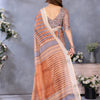 Autumn Sand Linen Cotton Saree with Earthy Stripe Elegance