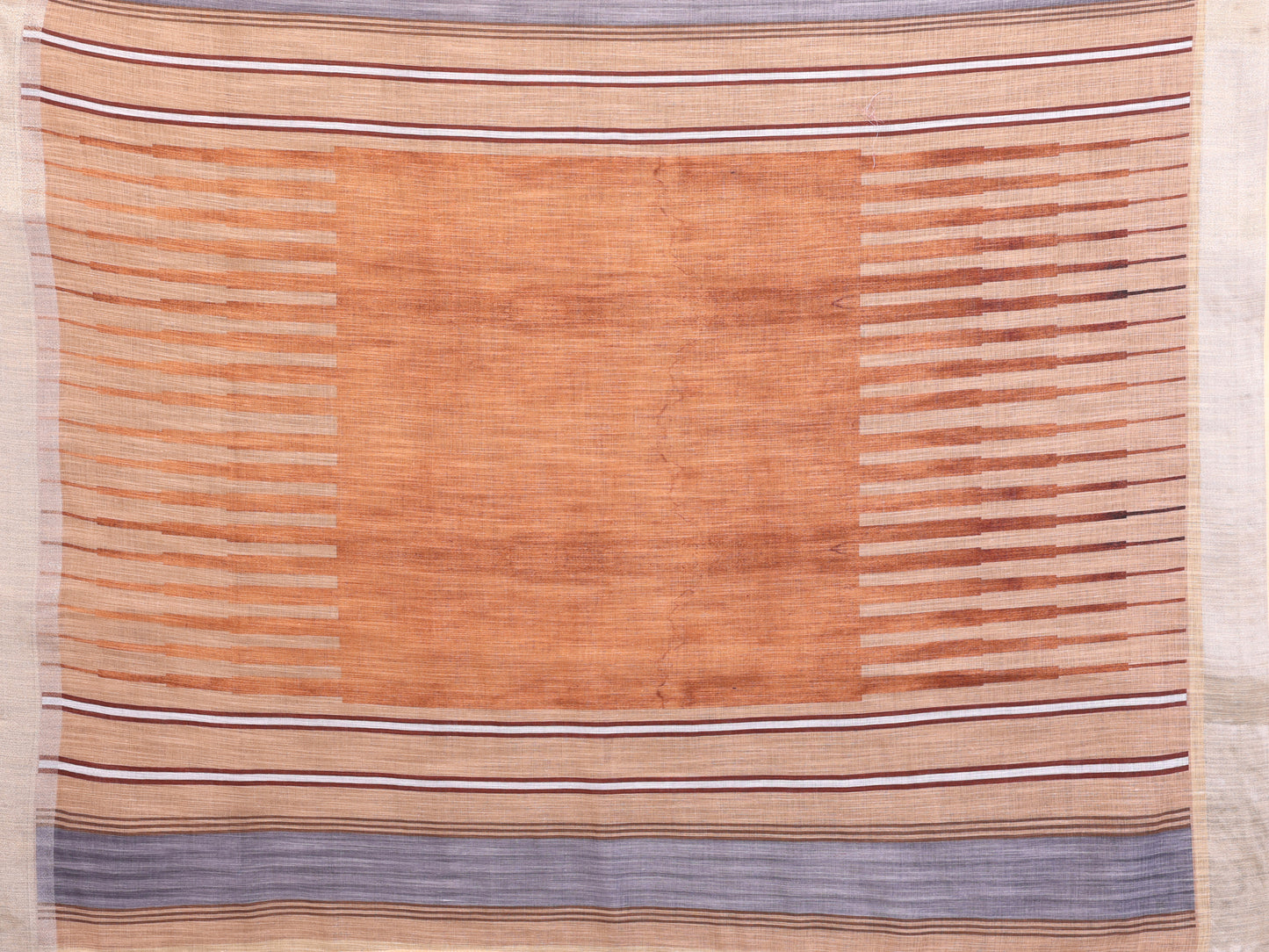 Autumn Sand Linen Cotton Saree with Earthy Stripe Elegance