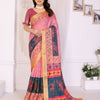 Morpich Rose Linen Cotton Saree with Artistic Floral Panel Elegance