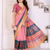 Morpich Rose Linen Cotton Saree with Artistic Floral Panel Elegance