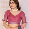 Morpich Rose Linen Cotton Saree with Artistic Floral Panel Elegance