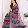 Midnight Black Linen Cotton Saree with Heritage Red Ajrakh-Inspired Panels