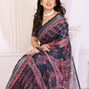 Midnight Black Linen Cotton Saree with Heritage Red Ajrakh-Inspired Panels