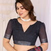 Midnight Black Linen Cotton Saree with Heritage Red Ajrakh-Inspired Panels