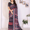 Midnight Black Linen Cotton Saree with Heritage Red Ajrakh-Inspired Panels